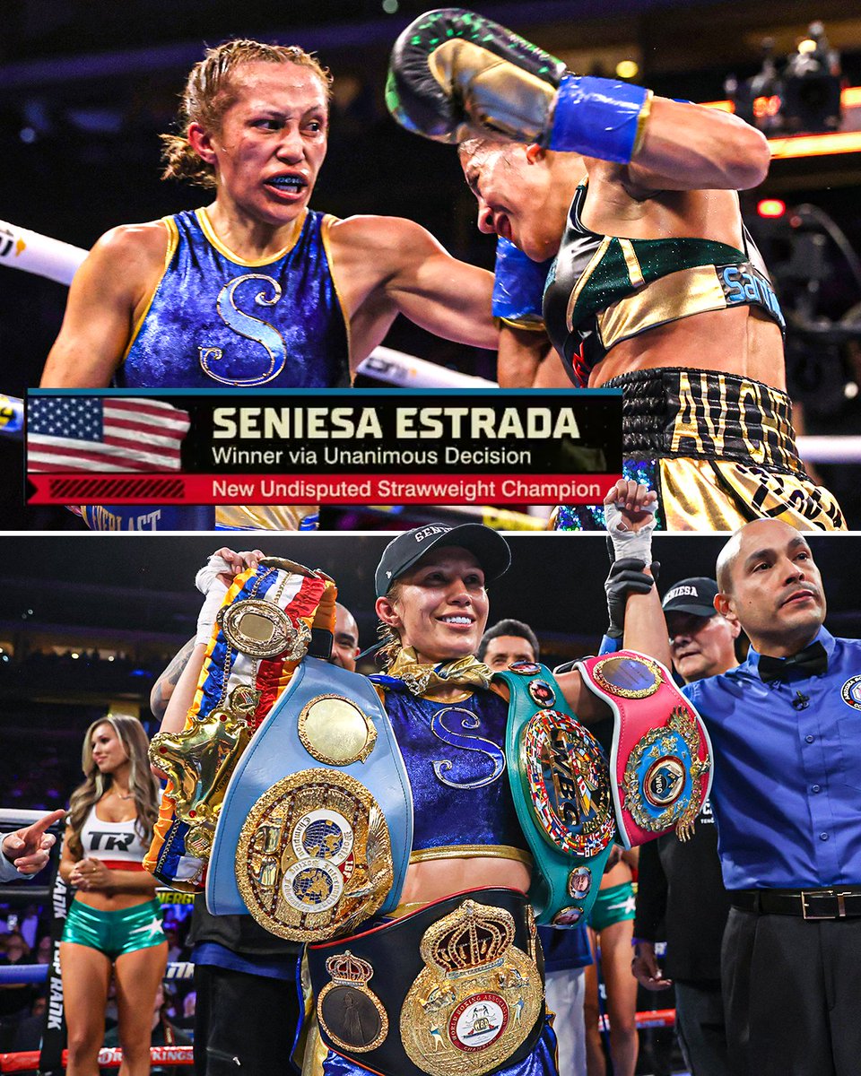 UNDISPUTED QUEEN 👑 Seniesa Estrada is the undisputed strawweight champion with a unanimous decision win over Yokasta Valle 💪 #SeniesaValle