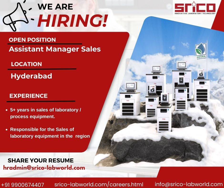 #SRICO is looking for a talented #AssistantManager #Sales to join our team in #Hyderabad!
Share your #resume to hradmin@srico-labworld.com.

#SRICO #SalesOpportunity #HyderabadJobs #AssistantManager #SalesCareer #JoinOurTeam #NowHiring #labequipment