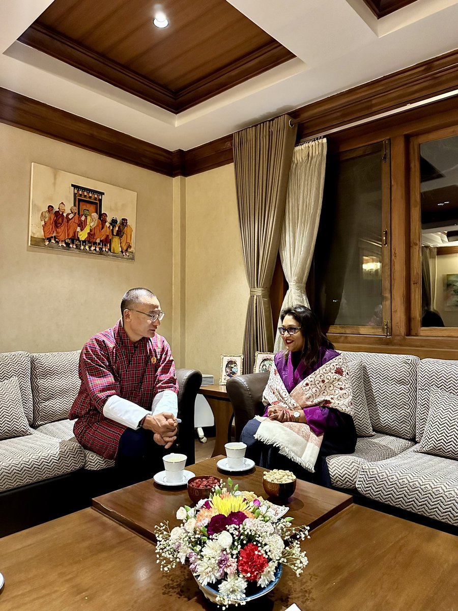 Met Ms. Saima Wazed, who recently took charge as the Regional Director of the WHO South-East Asia Regional Office (WHO-SEARO) in New Delhi to Bhutan. Happy to welcome my friend back to Bhutan, congratulate her in person, and discuss healthcare in Bhutan and the region.