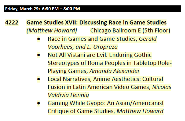 edmondchang's tweet image. Up next: #GAMESTUDIESXVII #PCAACA2024: Discussing Race in Game Studies...