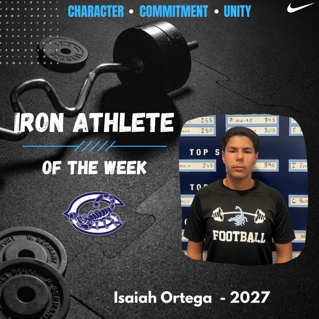 Iron Athletes of the Week for 3/25 - 3/29!!! Drew Reyes - c/o 2025 Ernie Arzola- c/o 2026 Isaiah Ortega - c/o 2027 #GoScorps #WeightRoom #Character #Commitment #Unity @scorp_athletic_bc