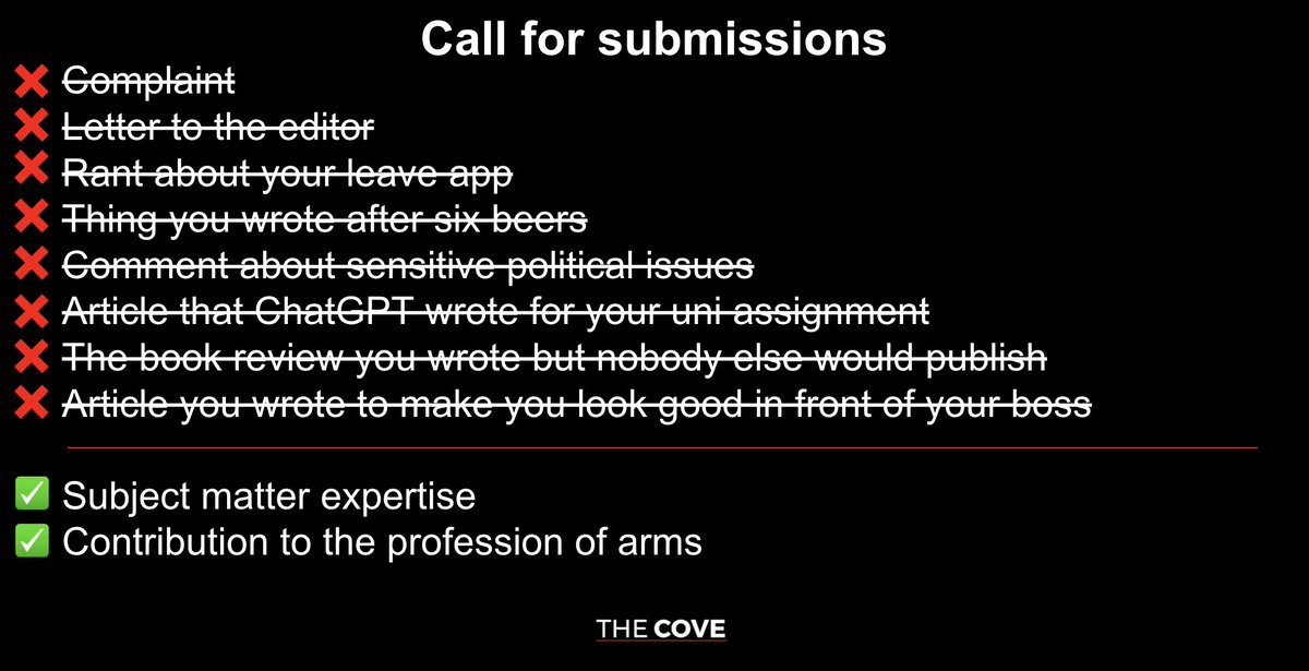 covetweet's tweet image. Contribute to The Cove in 2024. Submissions now open. 

cove.army.gov.au/article/2024-c…