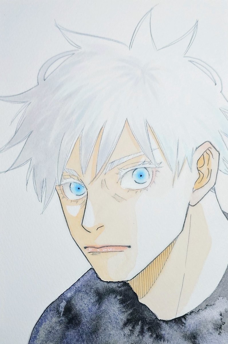 gojou satoru solo looking at viewer short hair blue eyes simple background shirt white background  illustration images