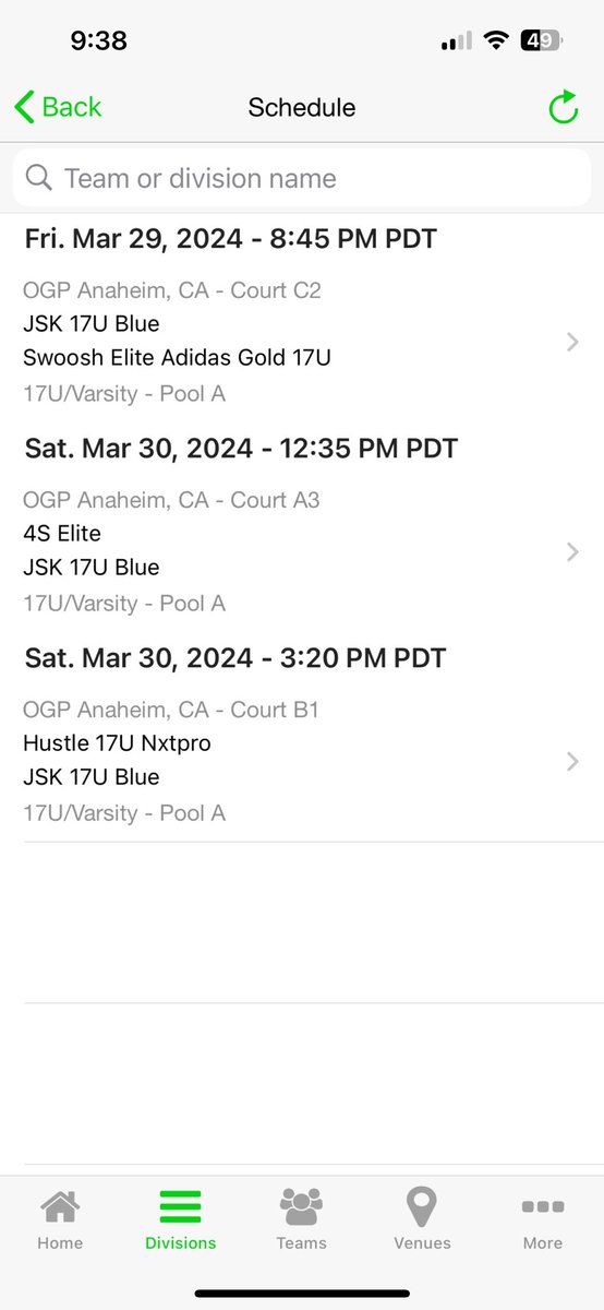 Game schedule this weekend