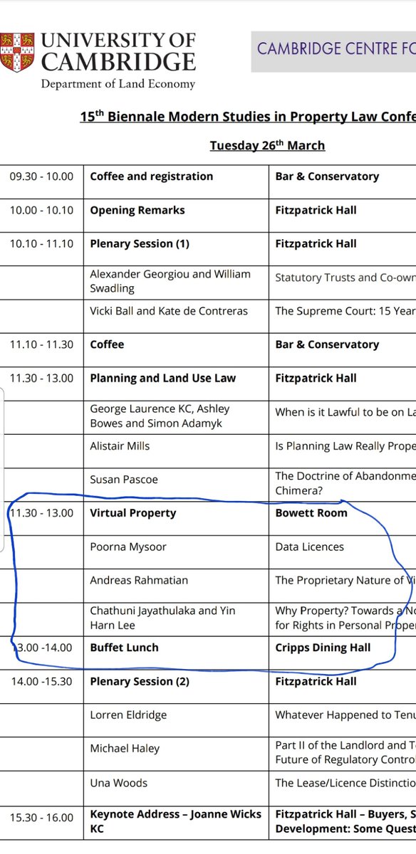 Learnt a lot speaking at <a href="/MSPropertyLaw/">MSPL - Modern Studies in Property Law</a> on a panel dedicated to virtual property!  Grateful to the organisers!