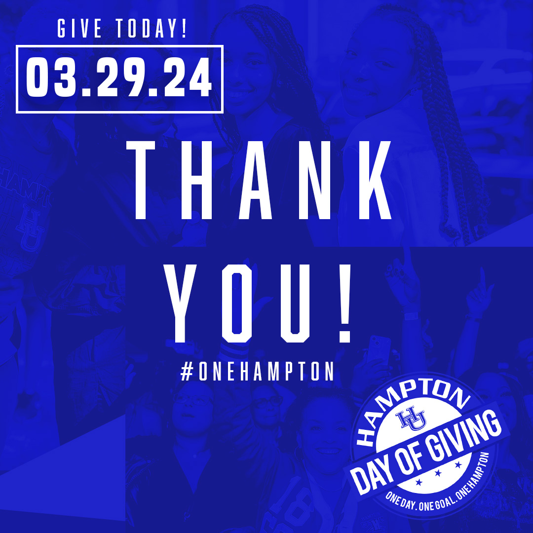 We want to extend a heartfelt thank you to everyone who donated to Hampton University on this year's Day of Giving! Your generosity and support make a significant impact on our beloved university and all the students who call it 'home.' #oneHampton