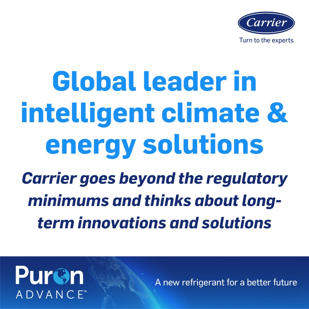 CarrierAtHome's tweet photo. We are continuing our Puron Advance series now with quick information cards! This series covers how Puron offers a significantly lower global warming potential. Stay tuned for bite-sized insights on all things Puron. #PuronAdvance #EPA #innovation #FutureRefrigerant https://t.co/7I7r5Kx6el