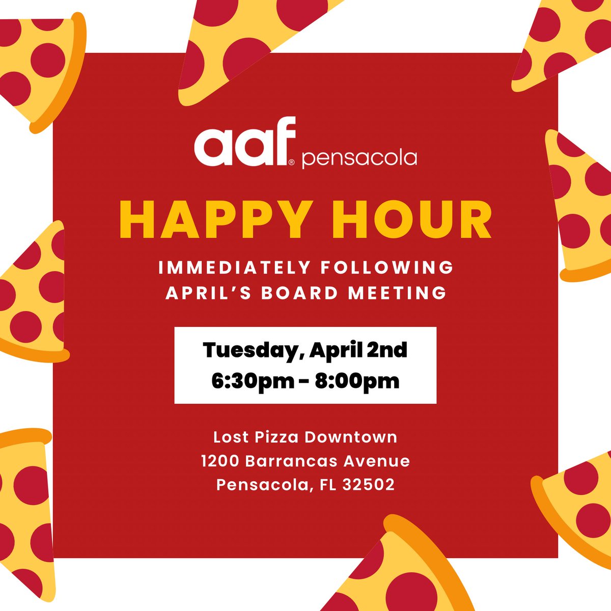 Two events next Tuesday! If you’re interested in serving on next year’s board, please make plans to join us at 5:30pm at Hatchmark Studio. If not, we’d love to see you at Lost Pizza across the street at 6:30pm! 🍕