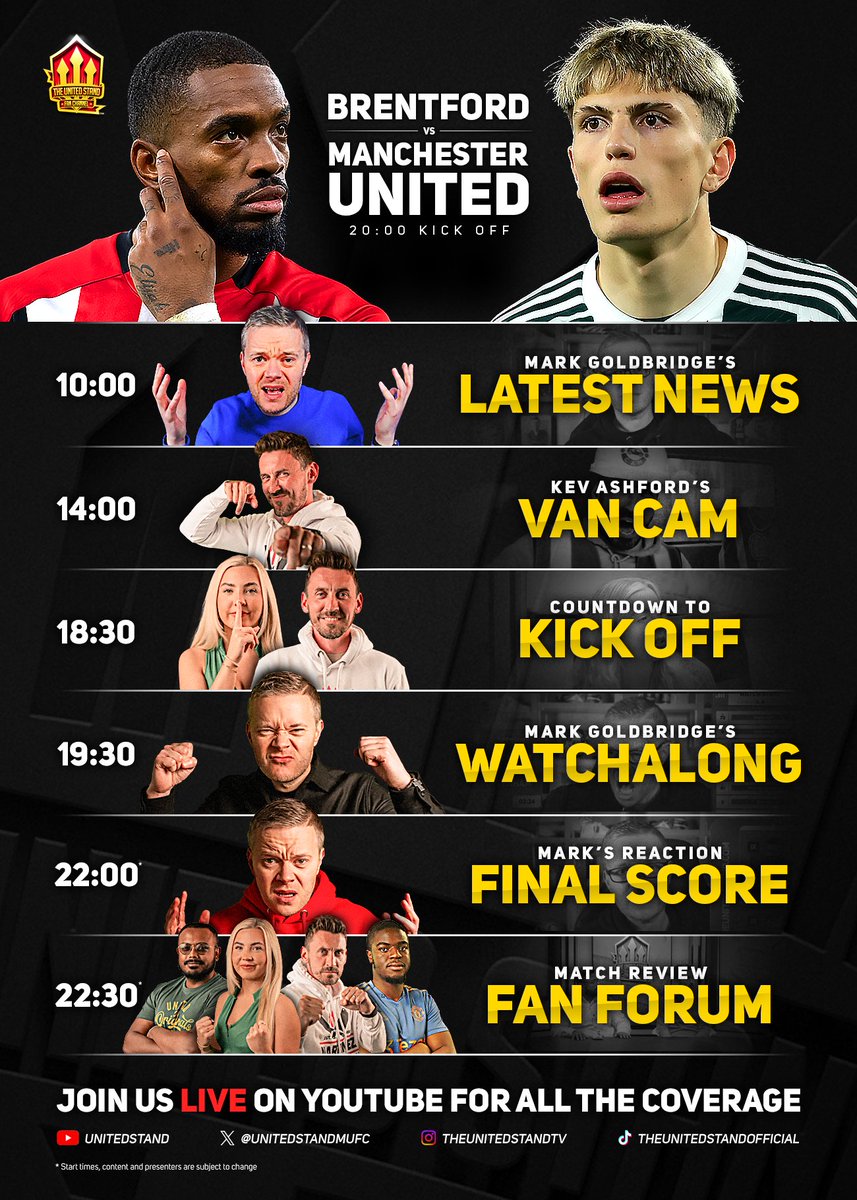 🐝🔴 Brentford vs Man United match day schedule! Join us LIVE on YouTube for all the coverage! #mufc