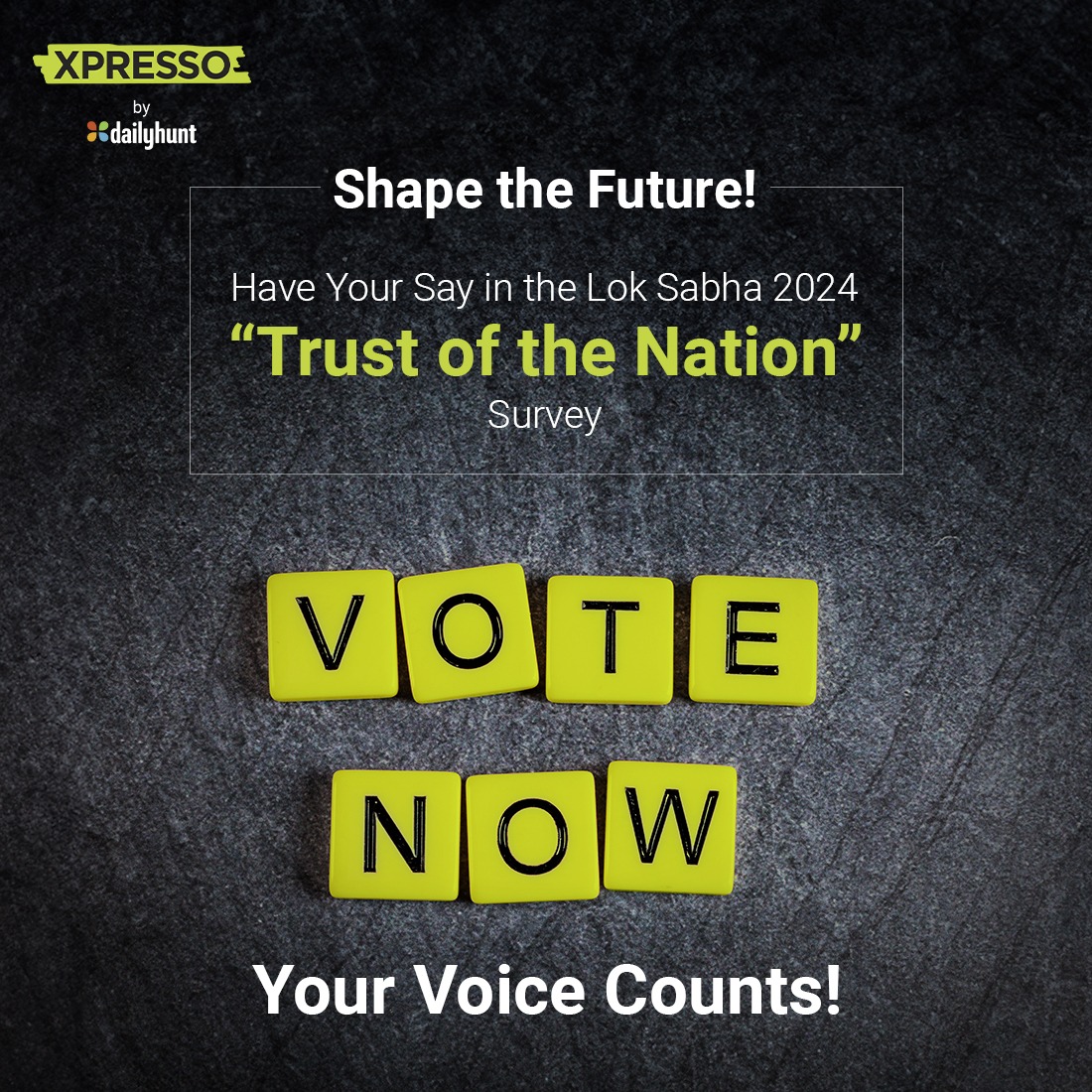 Caption : Your Vote, your voice! Take part in the "Trust of the Nation" survey right now for Lok Sabha 2024 because every opinion matters! 

Link to participate : dhunt.in/TAtiQ

#LokSabha2024 #TrustofTheNation