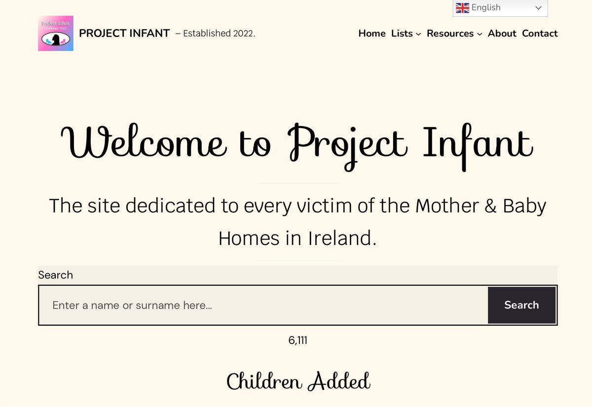 Seen a tweet from someone who had highlighted the government’s missed opportunity to release the names of those who died in mother and baby homes.

They weren’t wrong. So an impromptu reminder that this website exists, showing the names, when they didn’t.

projectinfant.ie/volunteer/
