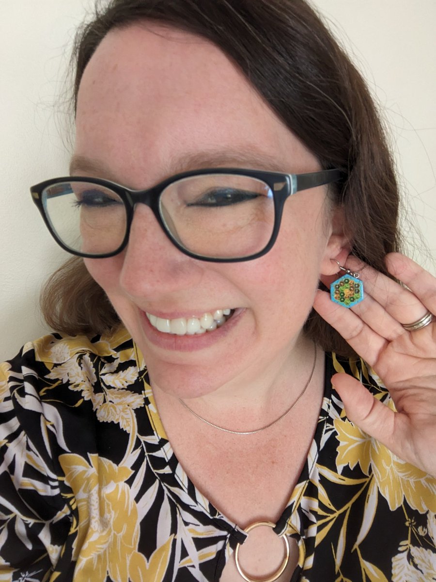 Pop Culture Association National Conference fashion, day 3: Games! Settlers of Catan earrings. 🐑🪵🪨🧱🌾 #pcaaca2024 @pcaaca