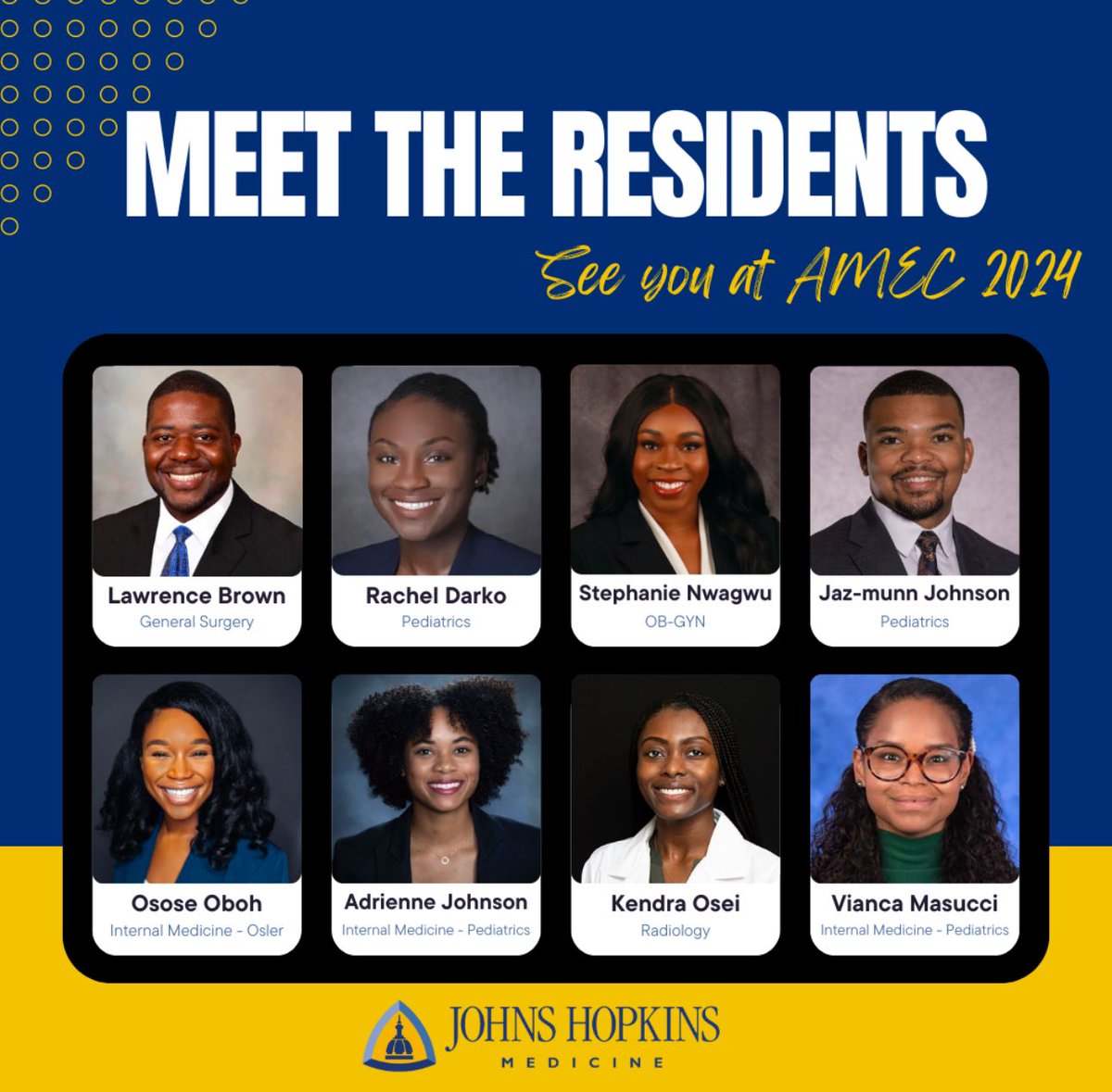 We hope you are enjoying your time at AMEC this year with some of JHU's stellar program leadership and residents. A special shout-out to one of our amazing APDs, Dr. Edwards representing!#AMEC2024