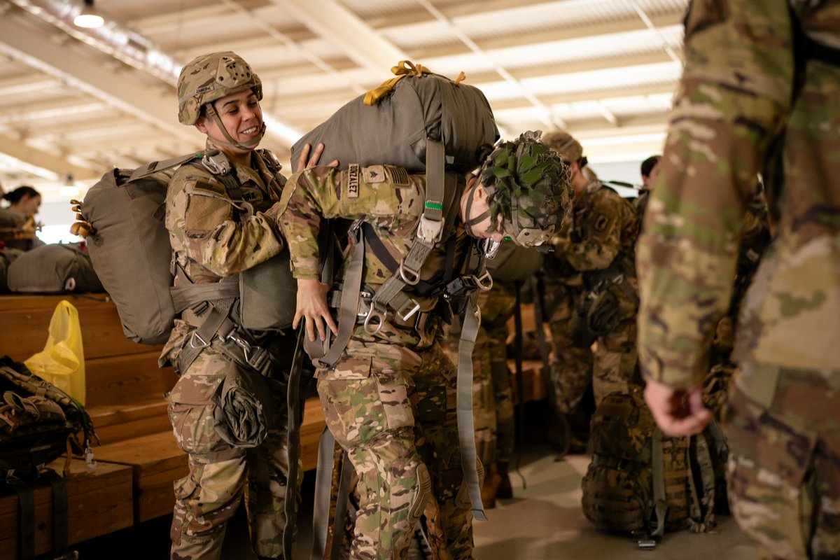 DeptofWar's tweet photo. Breaking barriers and soaring high! 

The @173rdAbnBde celebrates Women’s History Month with their first all-female airborne op. As part of the @USArmy's Contingency Response Force in Europe, they're not just airborne, they're skydiving into history! 🪂✨ #WomensHistoryMonth https://t.co/kZkahrL89c