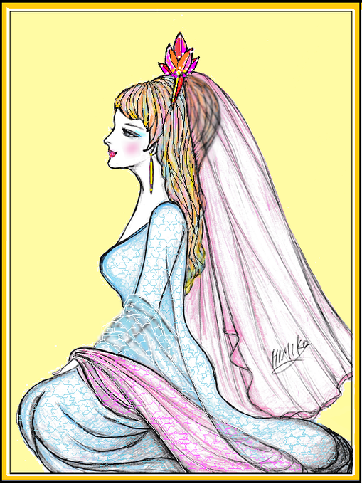 #イラスト   異国の姫  #色鉛筆再画アレンジ 