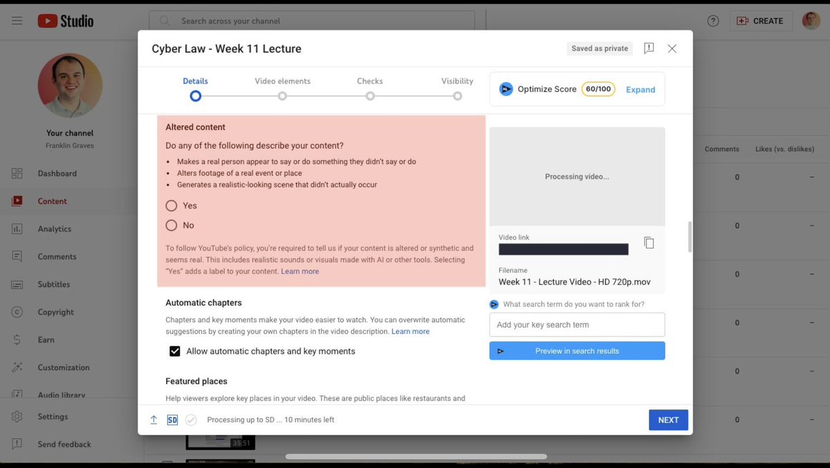 📺 AI disclosures are here! 

When uploading a video to YouTube, every creator now must respond to the altered or synthetic content prompt: 

"Do any of the following describe your content?"

#ArtificialIntelligence #AI #SyntheticMedia #AIDisclosure