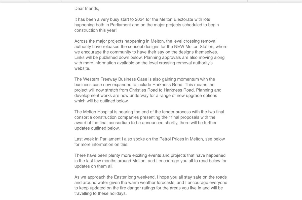 Mow3y's tweet image. @McghieMp #Melton #melton @VicGovAu #Bacchusmarsh 

MELTON ELECTORATE MARCH UPDATE: mailchi.mp/parliament/sta…