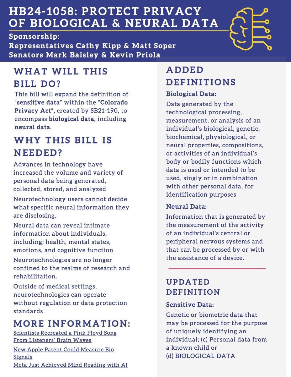 🌟We are proud to announce the unanimous approval of the Colorado neural data protection bill by the Senate. This bill represents a historic bipartisan step in declaring Colorado the first place in world to legally define and protect neural data as sensitive.🌟 We send immense…