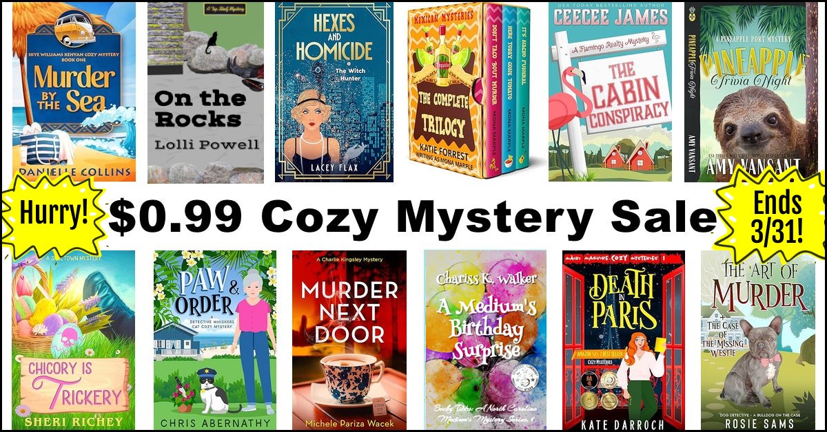 Cozy mysteries for only 99¢! But, hurry, the sale ends at midnight on Easter! #cozymystery #booksonsale #IARTG fairfieldpublishing.com/cozy-mystery-s…