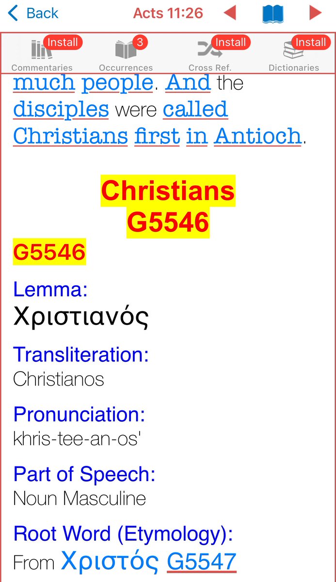 TammiBauske's tweet image. In Acts 11:26, Χριστιανός is translated as "ChristianS" (plural). The same word is singular in the other two instances. (Plural s/b Xριστιανοί)
The thought of Scripture referring to believers as singular, rather than plural, is both beautiful and convicting. #ThatTheyMayBeOne