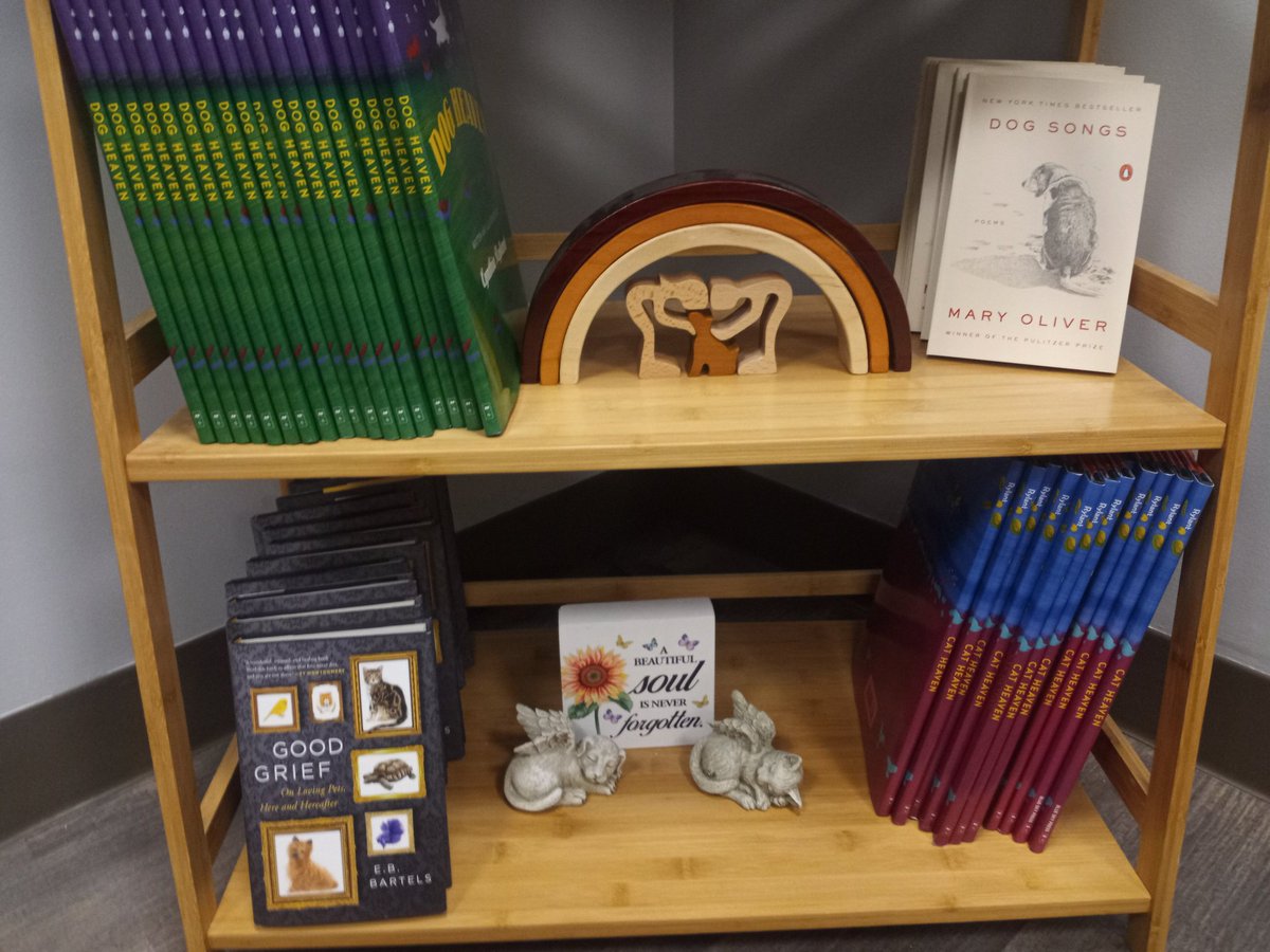 Happy to have @eb_bartels and Mary Oliver on our Comfort Room shelf. We offer these and other books at no charge to clients who say goodbye to their pets here.