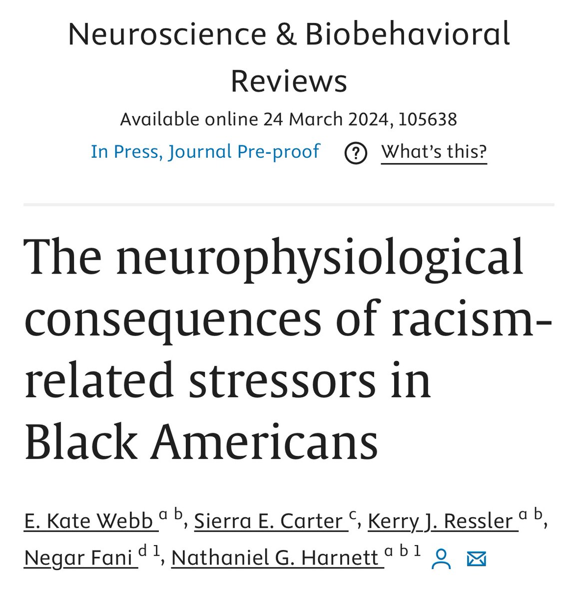 Our new paper is now available‼️ We hope this narrative review helps support future work on bio effects of racism and ultimately leads to more generalizable models of neuropsychiatric disorders + more effective, culturally competent treatments for Black individuals.