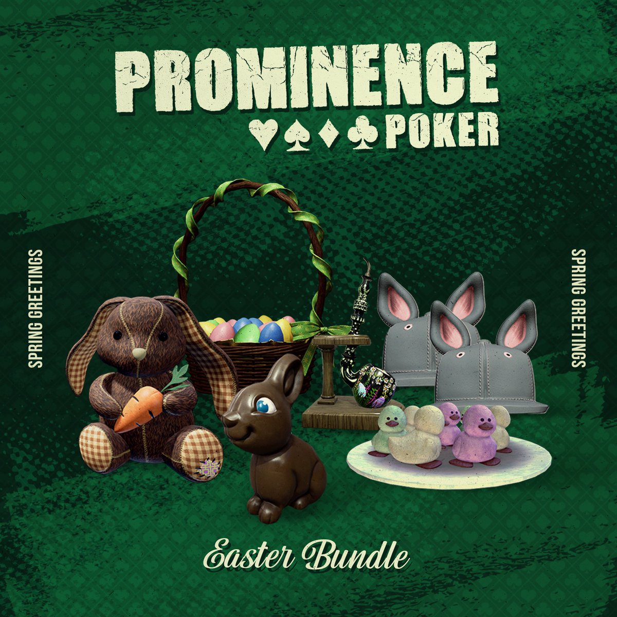 Hop into Prominence Poker this weekend and snatch up the egg-cellent Easter Bundle! Set an example for somebunny out there — don't let these limited-time goodies pass you by! 🐰🃏