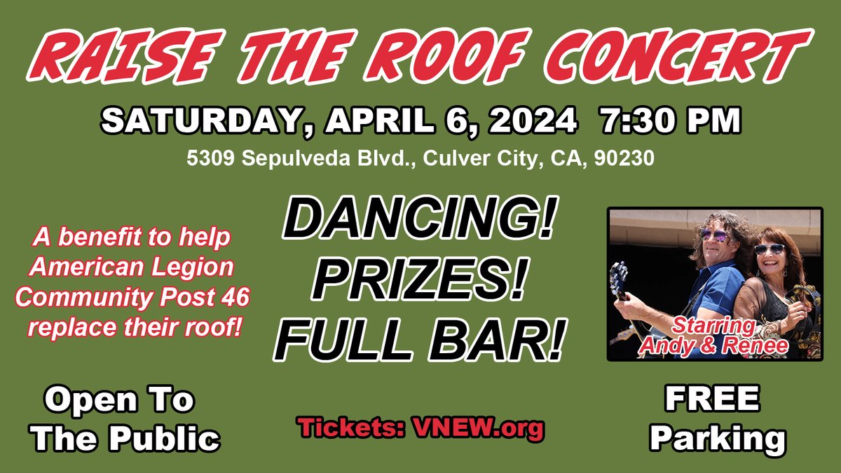 VeteranWorkshop's tweet photo. TICKETS: https://t.co/f9QPerTn1u DANCE, WIN PRIZES! Saturday, April 6, 2024, 7:30 pm.  American Legion Community Post 46, 5309 Sepulveda Blvd. Culver City, CA 90230.  Open to the public!  FREE Parking! Bar &amp; Snacks!  Support Veterans &amp; your Community! https://t.co/GaR5rNdexp
