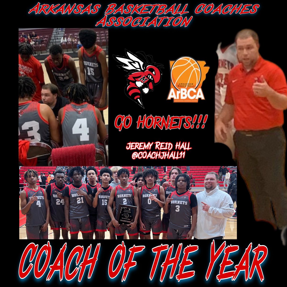 Congratulations to @CoachJHall11 on being voted Junior High Coach of the Year by the Arkansas Basketball Coaches Association! @ArbcacontactAr