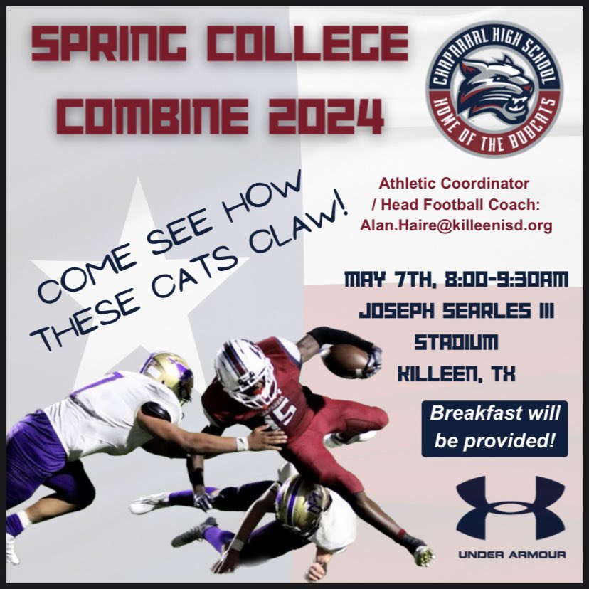 Chaparral HS Football (@chsbobcatsfb) on Twitter photo Come see for yourself! #SpringCollegeCombine2024 <a href="/KISDRadio/">My 95/1</a> <a href="/KilleenISD_/">KISD Sports</a> @AthleticsKISD <a href="/chskisd/">Chaparral High</a> Come see for yourself! #SpringCollegeCombine2024 <a href="/KISDRadio/">My 95/1</a> <a href="/KilleenISD_/">KISD Sports</a> @AthleticsKISD <a href="/chskisd/">Chaparral High</a>