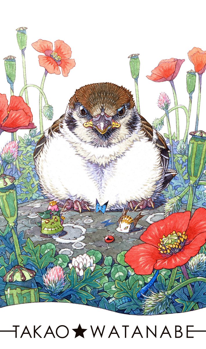 「『世界を学ぶ』巣だったばかりの雀の雛がこれから生き抜く世界をコケダマちゃん達から」|渡辺孝夫のイラスト
