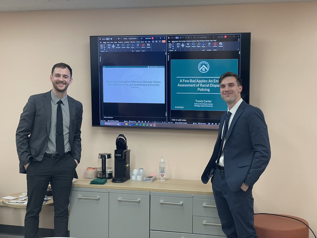Today I was blessed to defend my dissertation alongside my dynamic duo <a href="/TravisMCarter/">Travis Carter</a>. Thank you to my committee <a href="/s_chermak/">Steven Chermak</a>, <a href="/cybercrimeprof/">Tom Holt</a>, <a href="/Scott_Wolfe_MSU/">Scott Wolfe</a>, and Josh Freilich, as well as the entire <a href="/msu_scj/">MSU School of Criminal Justice</a> community for supporting me in this journey.