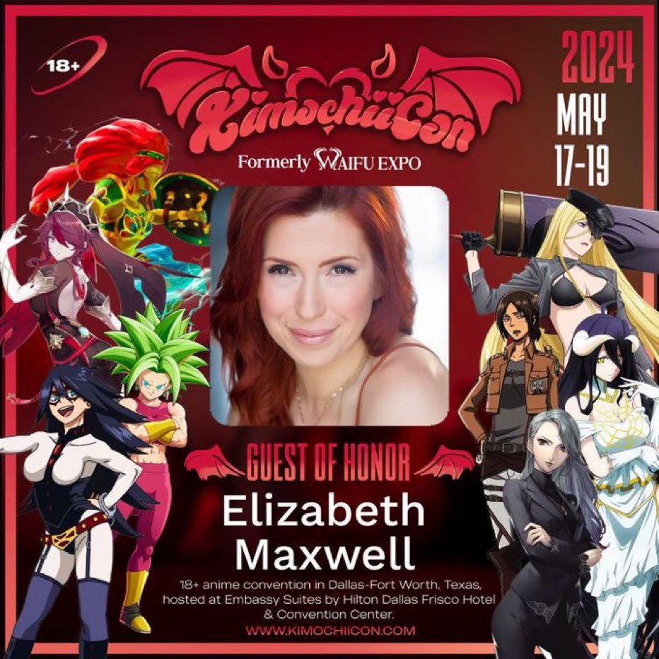 Well lovelies, it’s official… I’m doing my first 18+ convention! 🤭 Join me at @KimochiiCon May 17-19 in DFW, TX for a spicy good time! ❤️‍🔥 #kimochiicon #myheroacademia #overlord #attackontitan #dragonballsuper #genshinimpact #zeldabotw #persona5 #noragami