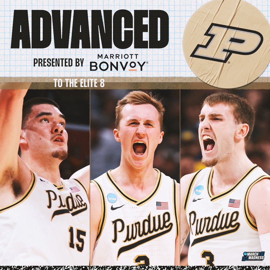 MarchMadnessMBB's tweet photo. (1) PURDUE ADVANCES TO THE #ELITE8 🚂

The Boilermakers put up a big time performance to defeat (5) Gonzaga 80-68 😤

#MarchMadness https://t.co/SAHKQIU9Zw