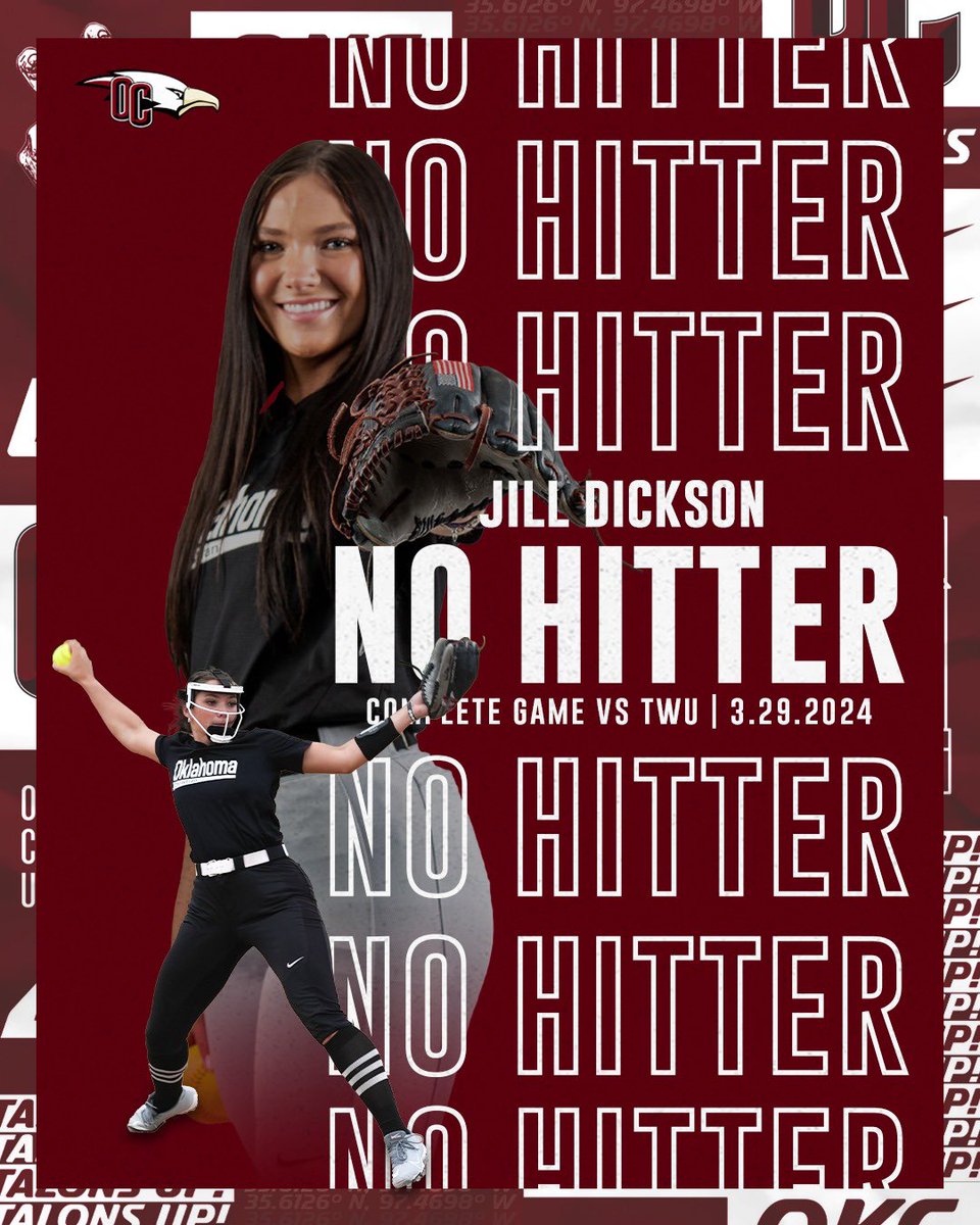 OCEagles's tweet photo. 🚨No-Hitter Alert 🚨

@DicksonJillian threw her first complete-game no-hitter of the season, leading @OCeaglesSB to a sweep over Texas Woman’s! 

She was also a part of a combined no-hitter with @HayleeMonden earlier this season! #TalonsUp https://t.co/JyR8Esi4xq