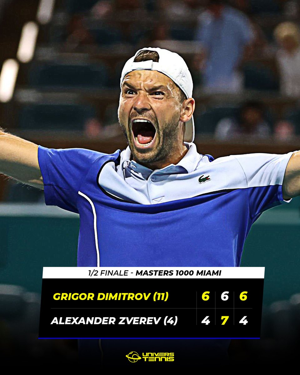 LE RENAISSANCE DE DIMITROV 🔥

Grigor Dimitrov met fin à sa série de 7 défaites consécutives contre Alexander Zverev et se qualifie pour la troisième finale de sa carrière en Masters 1000. ⭐️

Le Bulgare RETROUVERA le TOP 10 pour la première fois depuis 2018. 🤯