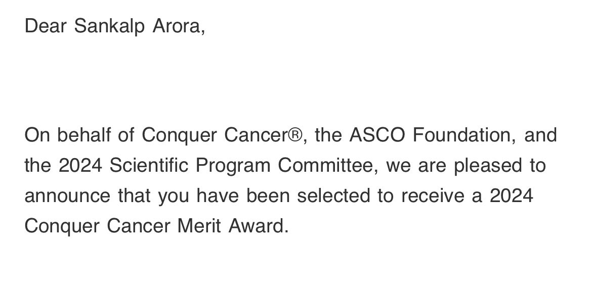Received my first @ASCO @ConquerCancerFd Merit Award! Abstract accepted as a poster to be presented at #ASCO24. Incredibly grateful to my mentors @Daver_Leukemia @jayastuMD and the @MDAndersonNews Leukemia department!

#MedTwitter 
#mpnsm 
#leusm