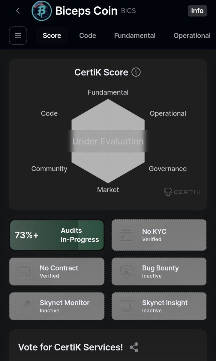 Last week Biceps $BICS was at 1.4m mcap , ath yesterday at 17m , dip today at 4.5m ! You think thats a dip ? If you did , did you ape it ? Next steps 1- Certik 2- Cex Listing 2-Huge mrk Campaign If you think that all this development is for 17m mcap only , than you…