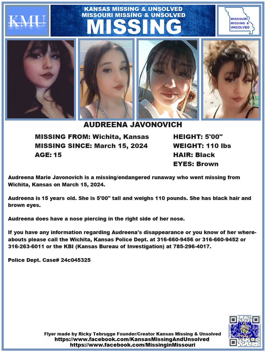 #MISSINGPERSON #MISSING PLEASE SHARE/PRINT/POST!!! AUDREENA MARIE JAVONOVICH (WICHITA, KANSAS)!!! @AnnetteLawless #KansasMissing #MissingInKS #Kansas #Wichita