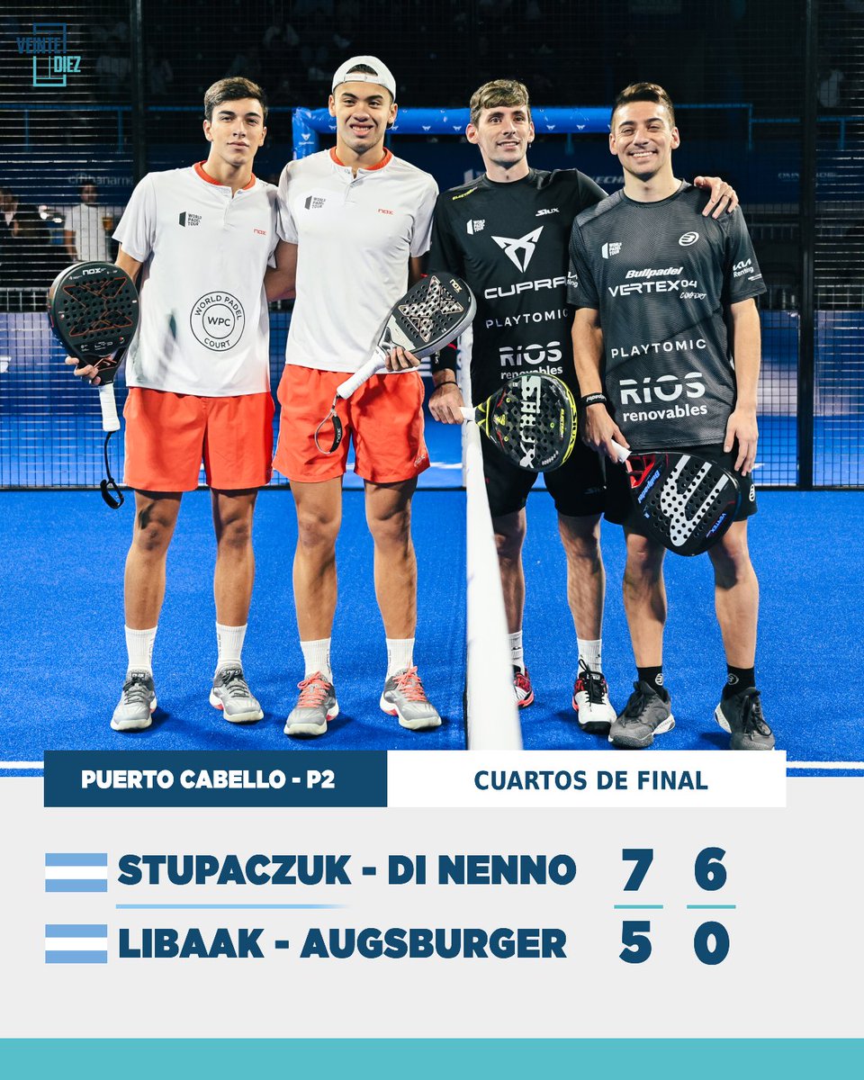 VeinteDiez - PADEL (@veintediez) on Twitter photo STUPA & DI NENNO ➤ SEMIFINAL DE PUERTO CABELLO 🇻🇪
Dos sets muy distintos para sacar a Libaak-Augsburger.
Hasta ahora, llegaron en todos los torneos a esta instancia y no han logrado superarla en Riyad-Doha-Acapulco. STUPA & DI NENNO ➤ SEMIFINAL DE PUERTO CABELLO 🇻🇪
Dos sets muy distintos para sacar a Libaak-Augsburger.
Hasta ahora, llegaron en todos los torneos a esta instancia y no han logrado superarla en Riyad-Doha-Acapulco.