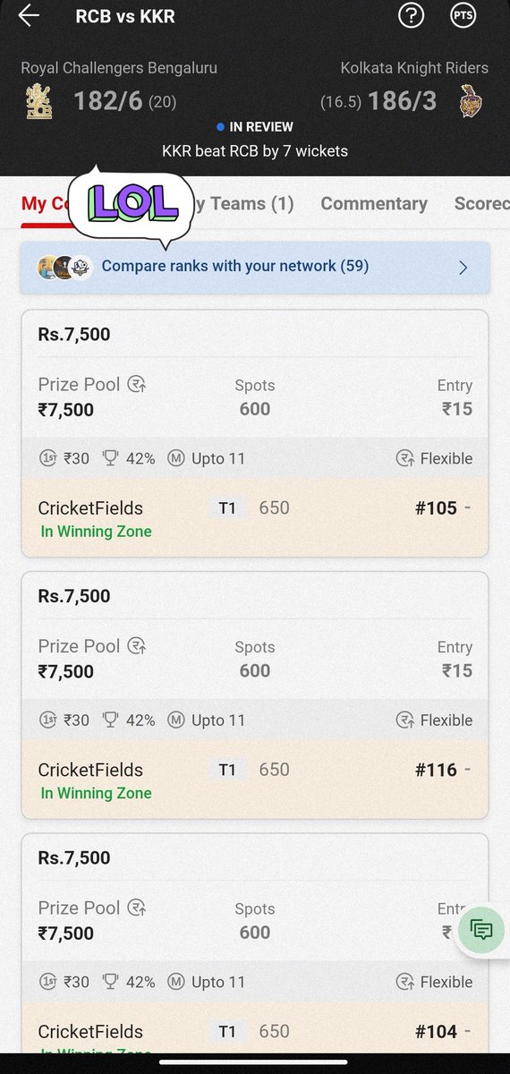 t.me/CricketFields

Easy winning #RCBvsKKR 
#dream11 #grandleague
#team11 #dream11teams #ipl #HardikPandya #RohitSharma𓃵