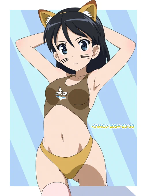 #ガルパン #GuP #garupan の #知波単学園 #久保田りん です。前作のサムネールがそう見えたので、しっかり #キツネ耳 #狐耳 で描きましたカワイイ 