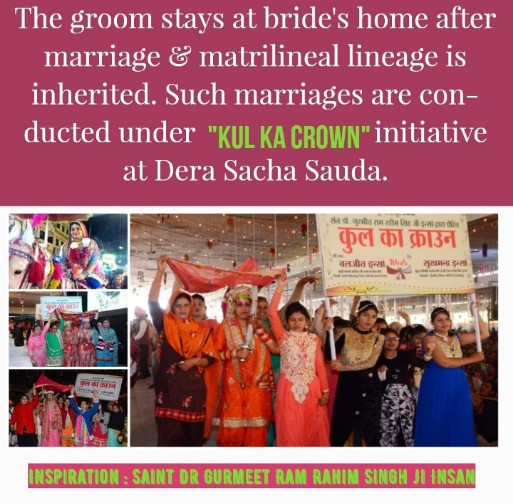 Under the #KulKaCrown campaign launched by Saint Ram Rahim Ji, many such marriages have taken place so far where the boy lives in his wife's maternal house with everyone's consent and takes all the responsibility like a son.