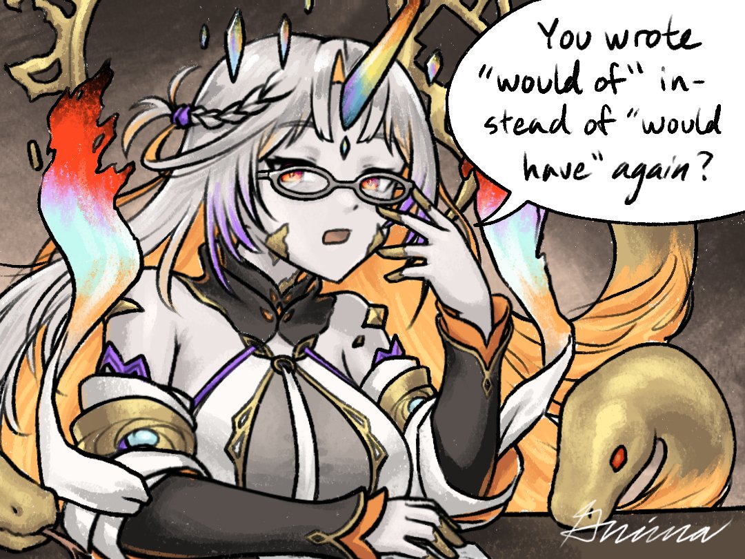 I saw someone say that Brave Gullveig wearing Laurent's Studious Specs looks like a professor judging you for making a dumb mistake, and I found that humorous, so a while ago I decided to depict such a situation in this art piece.

#FEHeroes