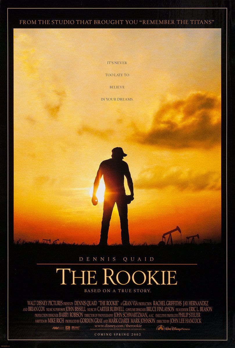 🎬MOVIE HISTORY: 22 years ago today, March 29, 2002, the movie ‘The Rookie’ opened in theaters!

#DennisQuaid #RachelGriffiths #JayHernandez #BethGrant #AngusTJones #BrianCox #RickGonzalez #ChadLindberg #AngeloSpizzirri #RoyceDApplegate #JohnLeeHancock #Disney