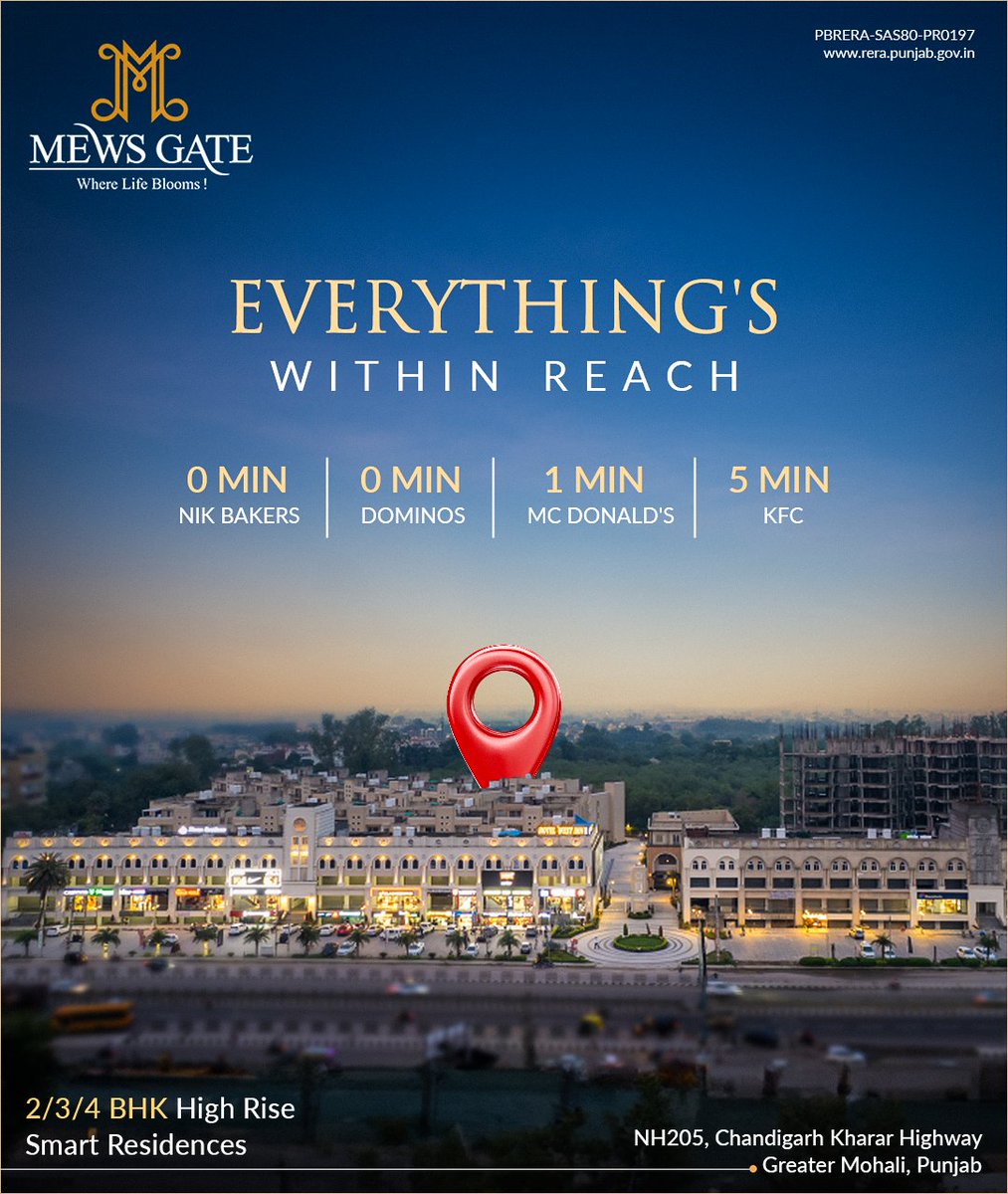 Everything you desire is just a short distance away. 🏠2/3/4 BHK Alexa-Operated Smart Residences at Mews Gate ↘️Call us at 90695-90695 #MewsGate #SmartResidences #NikBakers #Dominos #McDonalds #KFC #Luxurious #AlexaHomes #Apartments #ResidentialProperty #Homes