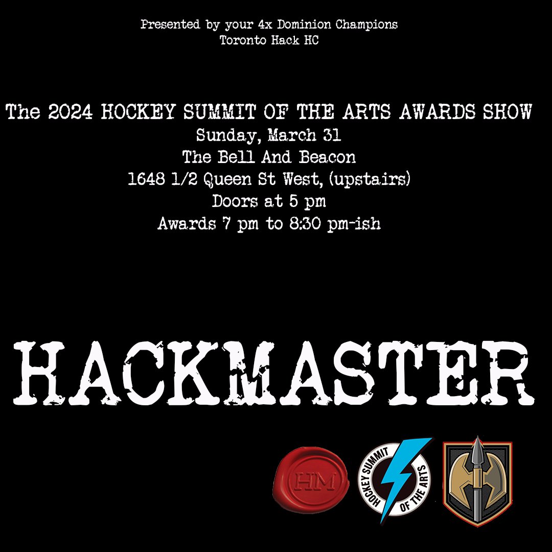 HackHC's tweet photo. The 2024 HOCKEY SUMMIT OF THE ARTS AWARDS SHOW
Sunday, March 31
The Bell And Beacon
1648 1/2 Queen St West, (upstairs)
Doors at 5 pm
Awards 7 pm to 8:30 pm-ish
#summit2024
#hockeysummit https://t.co/U3tpKLayxf