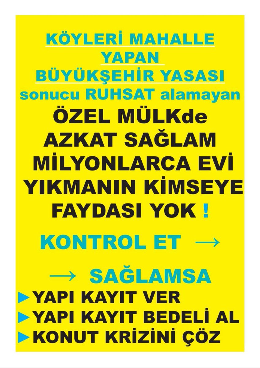 <a href="/iytdernegi/">İMAR YASASINA TAKILANLAR DERNEĞİ TÜRKİYE</a> 5216 Sayılı Büyükşehir Yasası ile Köyler mahalle oldu, köydeki kümes ile şehirdeki yapı aynı sayıldı. Köyler boşaldı. Köylü imarzede oldu.

#YapıKayıtTorbaya / Sonar / #Deprem / Mehmet Altınöz / Washington Post / Tayyip Eroğan / 16 Milyon Emekli / refah / Hamza Dağ