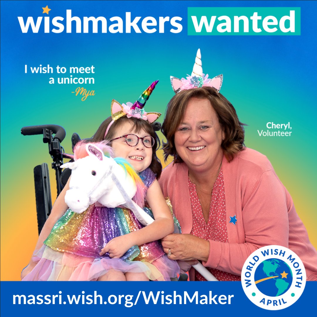 During the month of April, we are joining other Make-A-Wish chapters, affiliates, & supporters worldwide to celebrate the power of wishes. This World Wish Month, get involved with our mission in any way to become a #WishMaker & help us grant more wishes: massri.wish.org/WishMaker