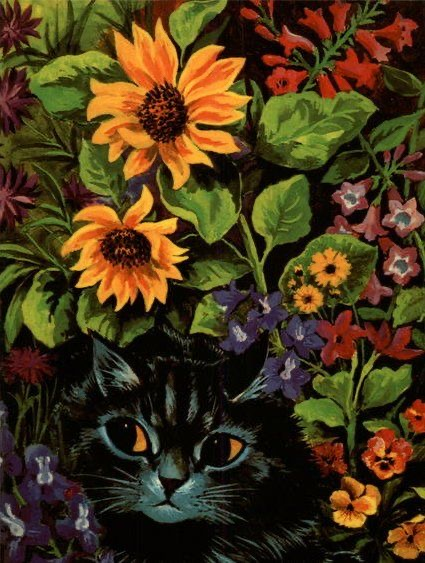 LouisWainBot's tweet photo. 'Black Cat in Flowers' https://t.co/UIBPiRL9Qz